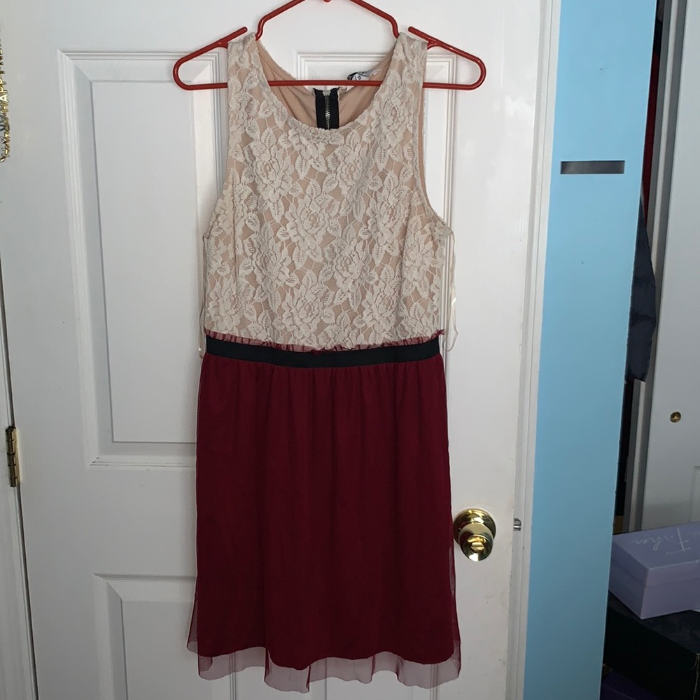 Beige & Burgundy Dress